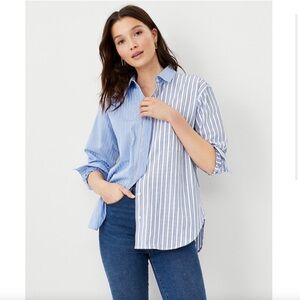 🆕 Ann Taylor Two Tone Striped Poplin Sz L